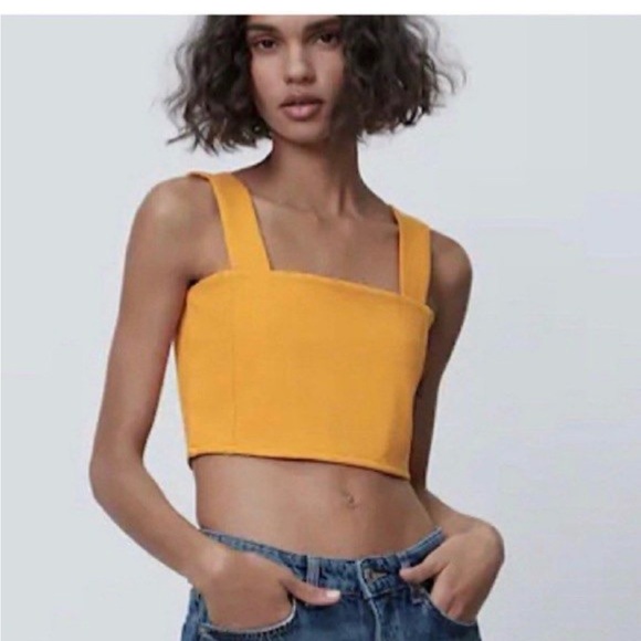 Zara Tops - Zara Orange Square Neck Crop Top Size Large
